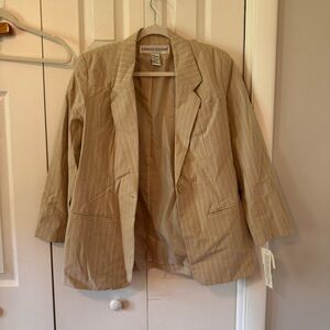 Vintage Adolfo Studio Beige Linen-Cotton Blazer - Size 6 Petite